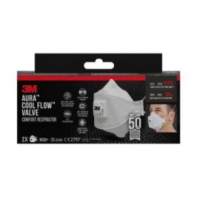 3M Aura Comfort Cool Flow Pack de 2 Mascarillas para Particulas FFP3 - Desechable - con Valvula - para Altos Niveles de Particul