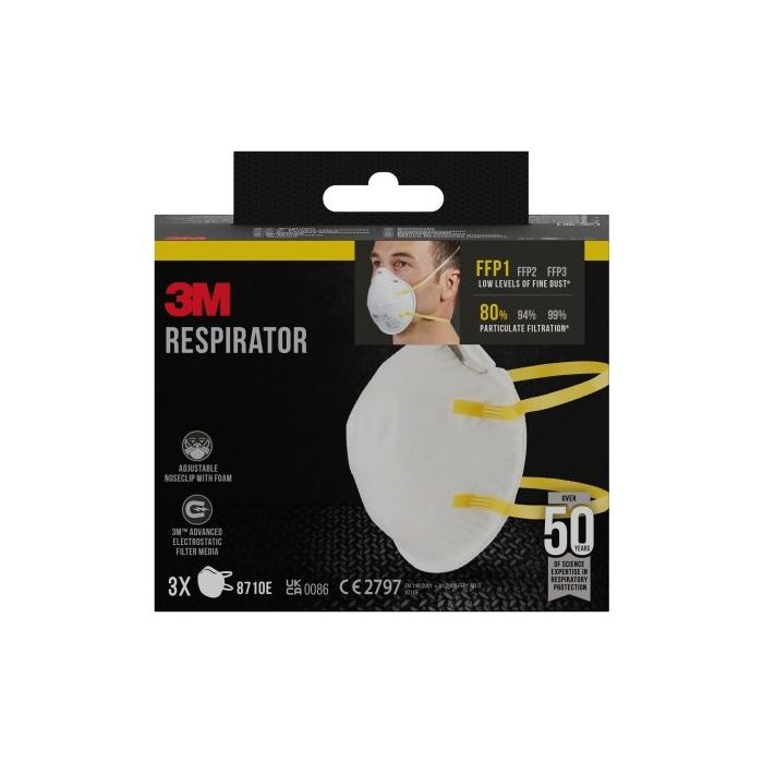 3M Pack de 3 Mascarillas para Particulas FFP1 - Desechable - Sin Valvula - para Niveles Bajos de Particulas - Color Blanco