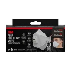 3M Aura Comfort Cool Flow Pack de 5 Mascarillas para Particulas FFP3 - Desechable - con Valvula - para Altos Niveles de Particul