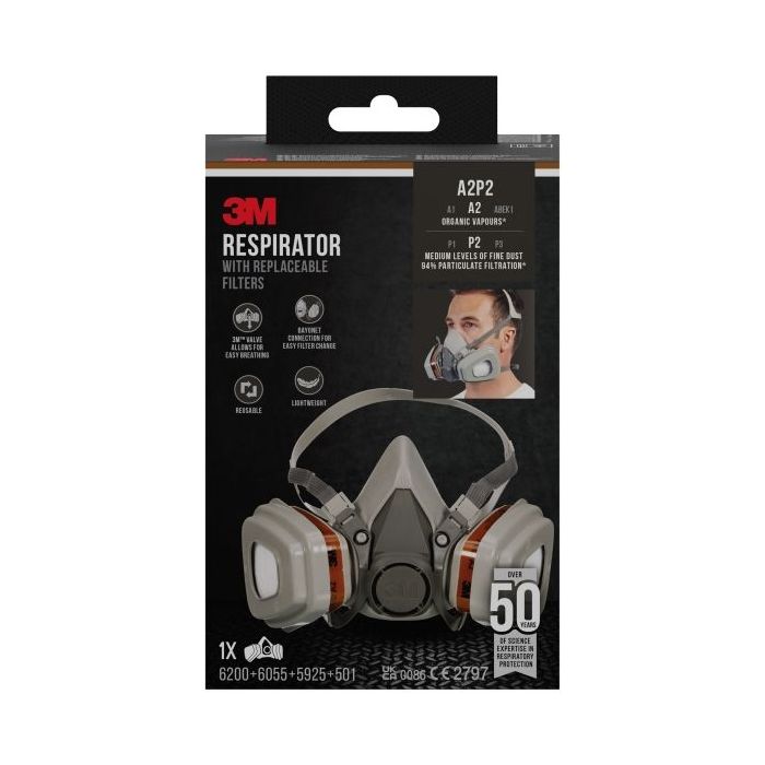 3M Mascarilla de Media Cara - Filtros Reemplazables - Color Gris