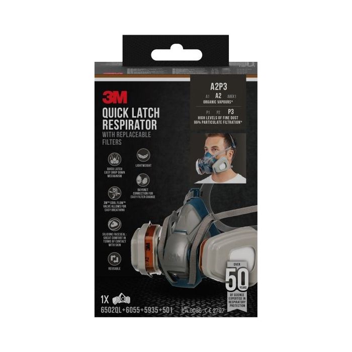3M Mascarilla de Media Cara - Cierre Rapido - Filtros Reemplazables - Color Gris