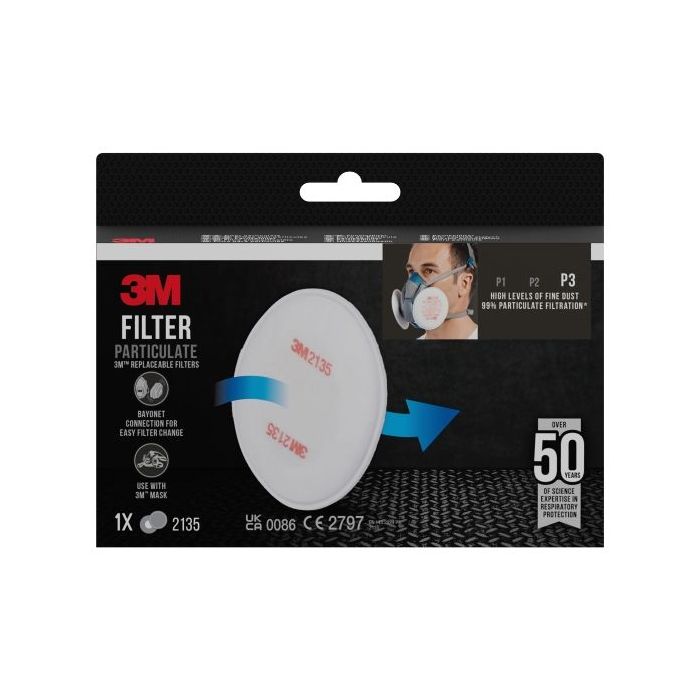 3M Filtros de Repuesto para Mascara de Media Cara - Proteccion Contra Altos Niveles de Particulas P3 - 1 Par - Color Blanco