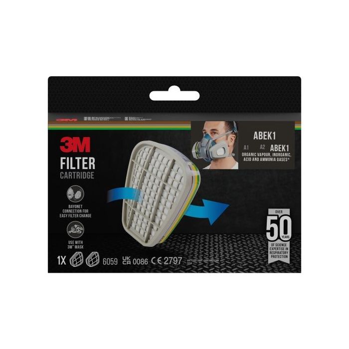 3M Filtros de Repuesto para Mascara de Media Cara - Filtros Combinados ABEK1 - 1 Par - Color Gris
