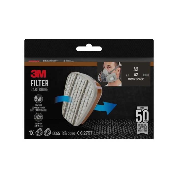 3M Filtros de Repuesto para Mascara de Media Cara - Proteccion Contra Vapores Organicos A2 - Color Gris