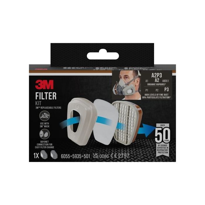 3M Filtros de Repuesto para Mascara de Media Cara - Proteccion Contra Vapores Organicos A2 - Proteccion Contra Altos Niveles de