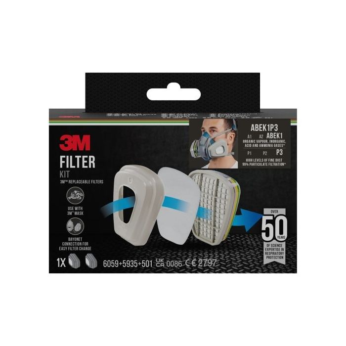 3M Filtros de Repuesto para Mascara de Media Cara - Filtros Combinados ABEK1 - Proteccion Contra Altos Niveles de Particulas P3
