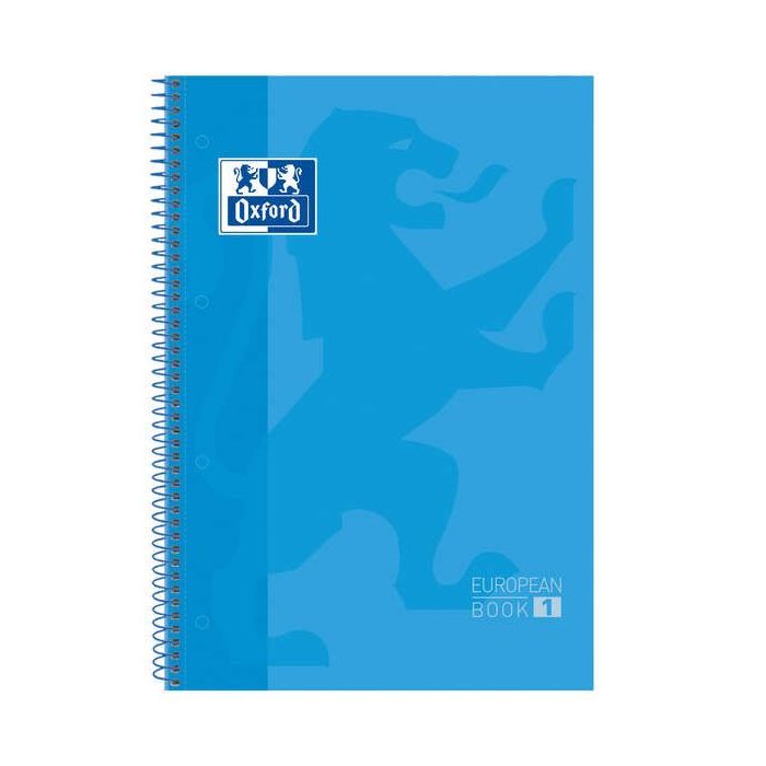 Oxford Europeanbook 1 Cuaderno Espiral Formato A4+ Cuadriculado 5x5mm - 80 Hojas - Banda de Color - Tapa Extradura Brillante - C