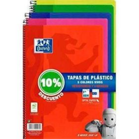Oxford Classic Pack de 5 Cuadernos Espiral Formato Folio Cuadriculado 4x4mm - 80 Hojas - Tapa de Plastico - Colores Vivos Surtid
