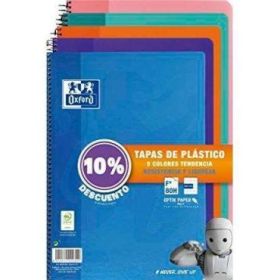 Oxford Classic Pack de 5 Cuadernos Espiral Formato Folio Cuadriculado 4x4mm - 80 Hojas - Tapa de Plastico - Colores Tendencia Su