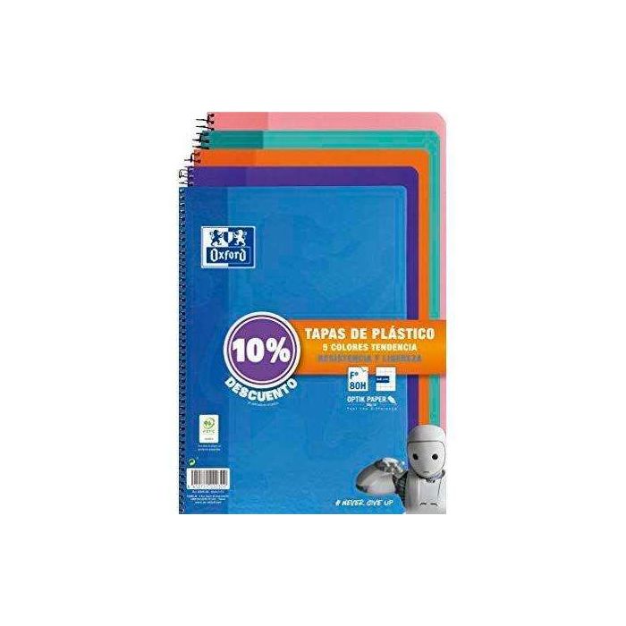 Oxford Classic Pack de 5 Cuadernos Espiral Formato Folio Cuadriculado 4x4mm - 80 Hojas - Tapa de Plastico - Colores Tendencia Su