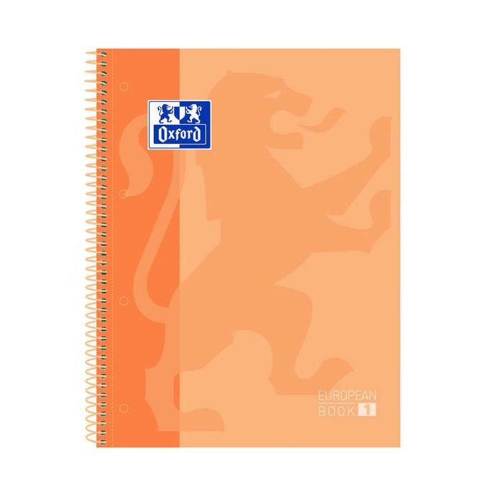 Oxford Europeanbook 1 Cuaderno Espiral Formato A4+ Cuadriculado 5x5mm - 80 Hojas - Banda de Color - Tapa Extradura Brillante - C