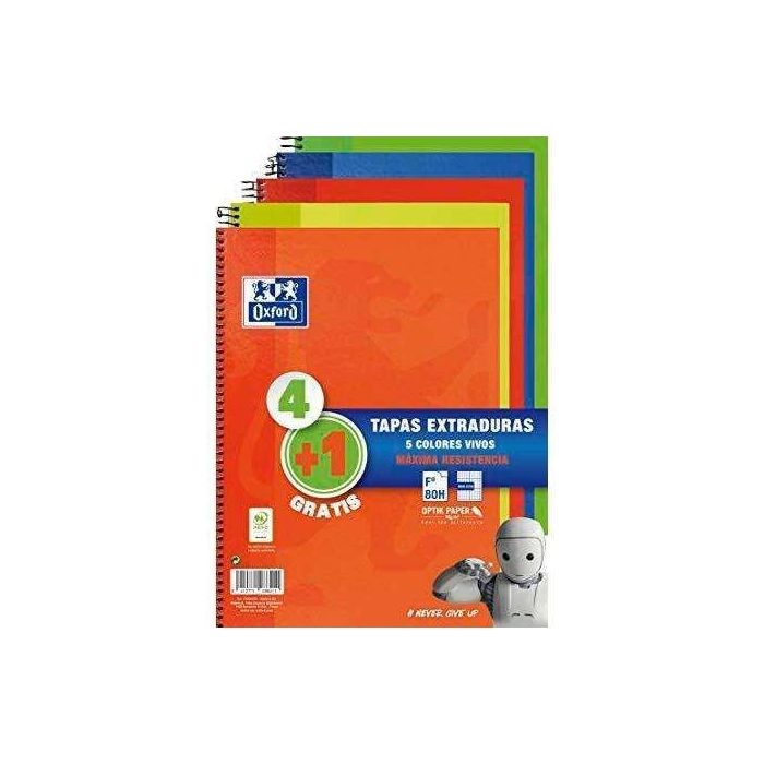 Oxford Classic Write - Erase Pack 5 Cuadernos Espiral Formato Folio Cuadriculado 4x4mm - 80 Hojas - Tapas Extraduras con Pizarra