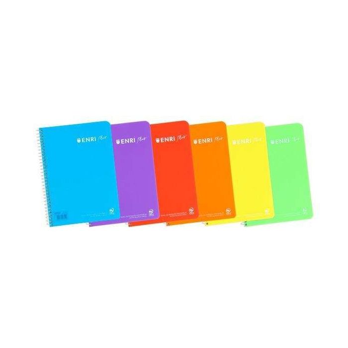Enri Plus Cuaderno Espiral Formato Cuarto Pautado 3.5 con Margen - 80 Hojas 90gr - Cubierta de Plastico - Colores Surtidos