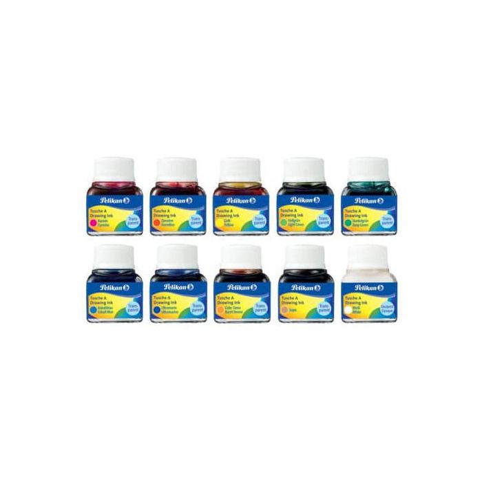 Pelikan 523 Pack de 10 Tintas Chinas - 10ml - Pigmentacion Intensa - Colores Surtidos