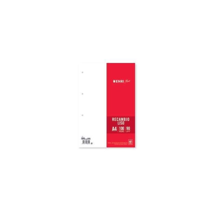Enri Plus Recambio Formato A4 - Liso 4 Taladros - 100 Hojas 90gr