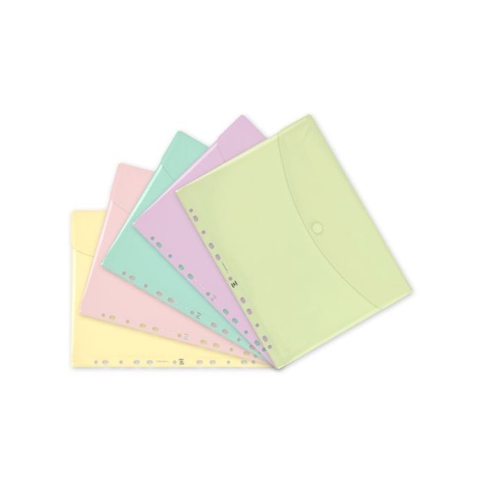 Oxford Sobre Multitaladro - Formato A4 - Cierre con Velcro - Polipropileno - Colores Pastel Surtidos