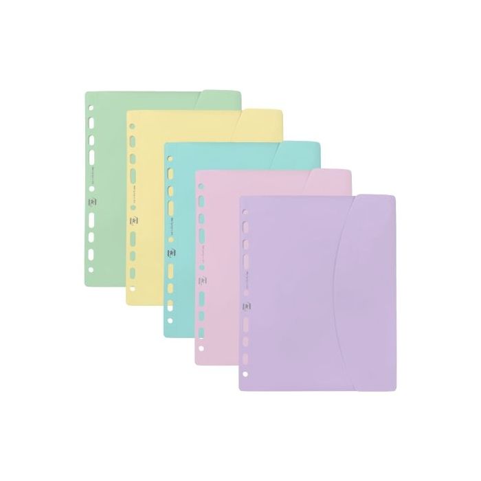 Oxford Sobre Multitaladro - Formato A5 - Cierre con Velcro - Polipropileno - Colores Pastel Surtidos