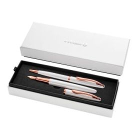 Pelikan Jazz Noble Set de Boligrafo y Estilografica - Cuerpo Satinado con Detalles Cromados - Incluye Estuche de Regalo - Color