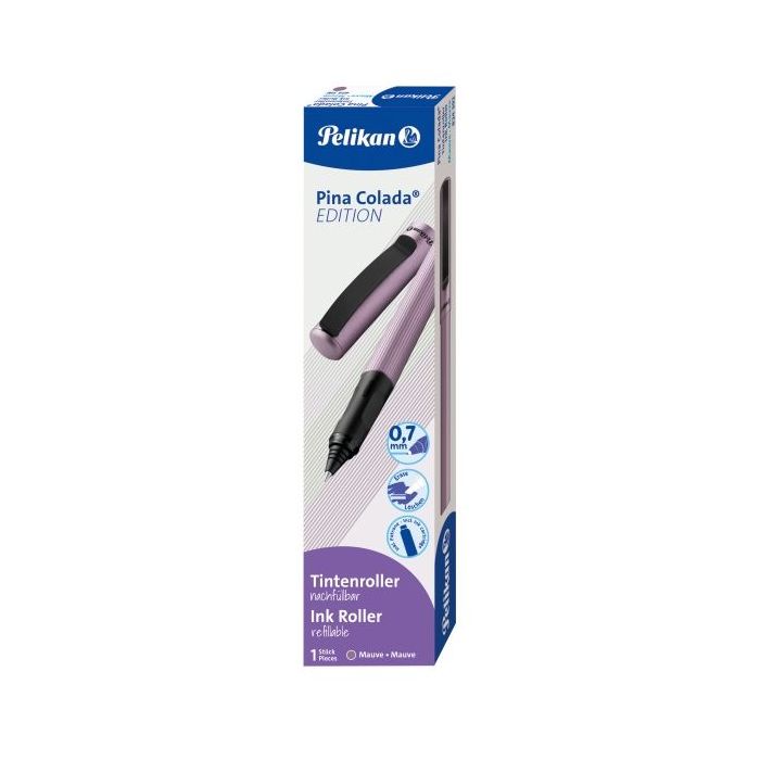 Pelikan Pina Colada Boligrafo Recargable - Trazo de 0.7mm - Agarre Ergonomico Ambidiestro - Cuerpo Rayado Efecto Metalico - Cart
