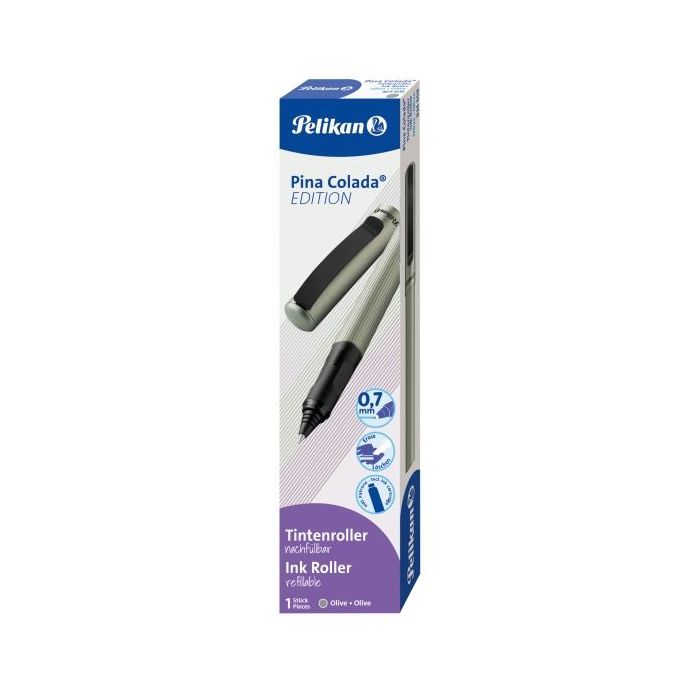 Pelikan Pina Colada Boligrafo Recargable - Trazo de 0.7mm - Agarre Ergonomico Ambidiestro - Cuerpo Rayado Efecto Metalico - Cart