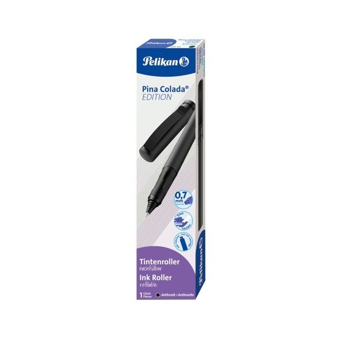 Pelikan Pina Colada Boligrafo Recargable - Trazo de 0.7mm - Agarre Ergonomico Ambidiestro - Cuerpo Rayado Efecto Metalico - Cart