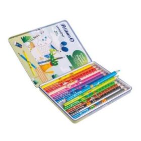 Pelikan Pack de 12 Lapices de Colores Jumbo - Caja de Metal - Triangulares - Cuerpo Decorado - Lavables - No Toxico - Colores Su