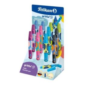 Pelikan Griffix Expositor con 12 Plumas Estilograficas para Diestros - Plumin de Acero Inoxidable - 3 Puntos de Agarre con Indic