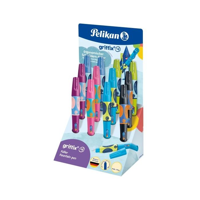Pelikan Griffix Expositor con 12 Plumas Estilograficas para Diestros - Plumin de Acero Inoxidable - 3 Puntos de Agarre con Indic