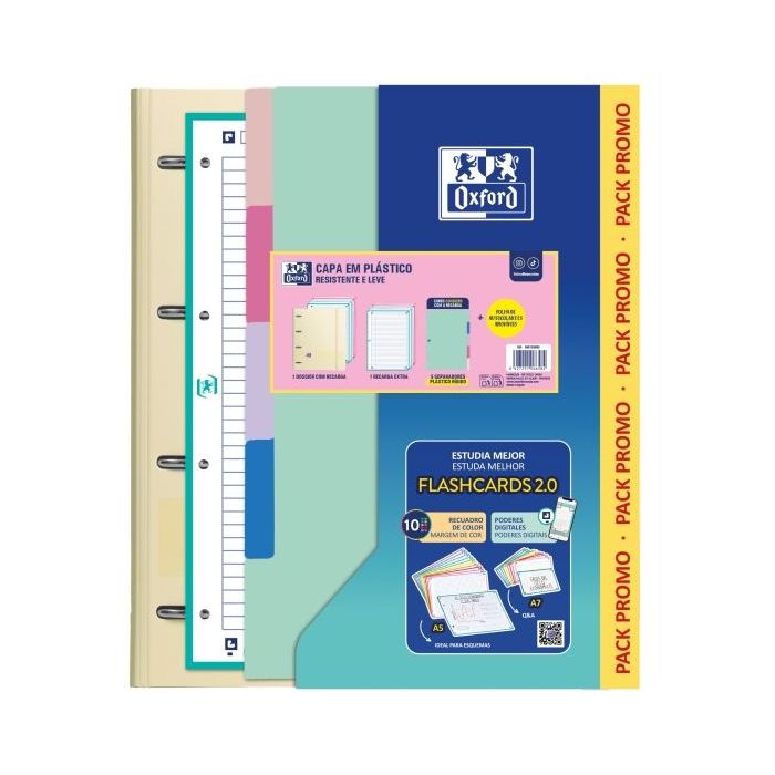 Oxford Live and Go Pack Escolar con Carpeta de Anillas A4 Plus - Recambio Pautado de 80 Hojas - Separadores de Plastico Resisten