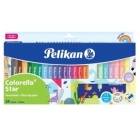 Pelikan Colorella Star Pack de 24 Rotuladores de Colores - Punta Fina - Lavables - No Toxicos - Colores Fluorescentes y Pastel S
