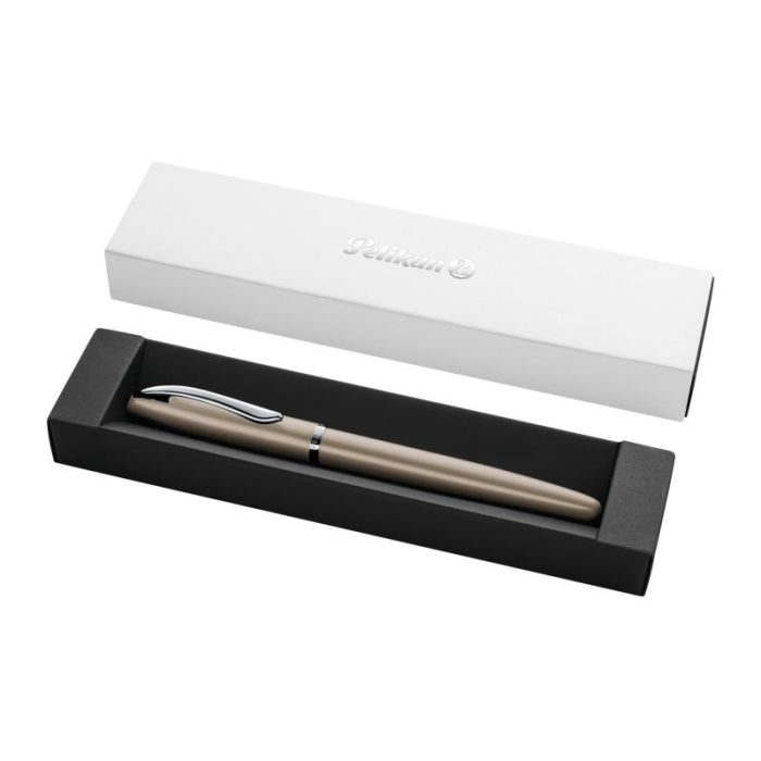 Pelikan Jazz Noble Pluma Estilografica - Punta M - Cuerpo Satinado con Detalles Cromados - Mecanismo de Cartucho Universal - Est
