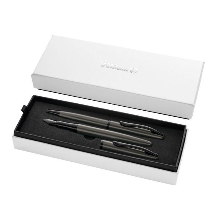 Pelikan Jazz Noble Set de Boligrafo y Estilografica - Cuerpo Satinado con Detalles Cromados - Incluye Estuche de Regalo - Color