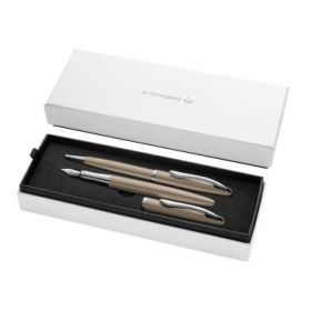 Pelikan Jazz Noble Set de Boligrafo y Estilografica - Cuerpo Satinado con Detalles Cromados - Incluye Estuche de Regalo - Color