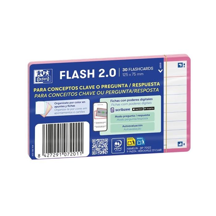 Oxford Pack de 30 FlashCards 2.0 - Formato A7 - Rayado Horizontal 1 Linea - Cartulina de 250g - Digitalizacion de Textos con App