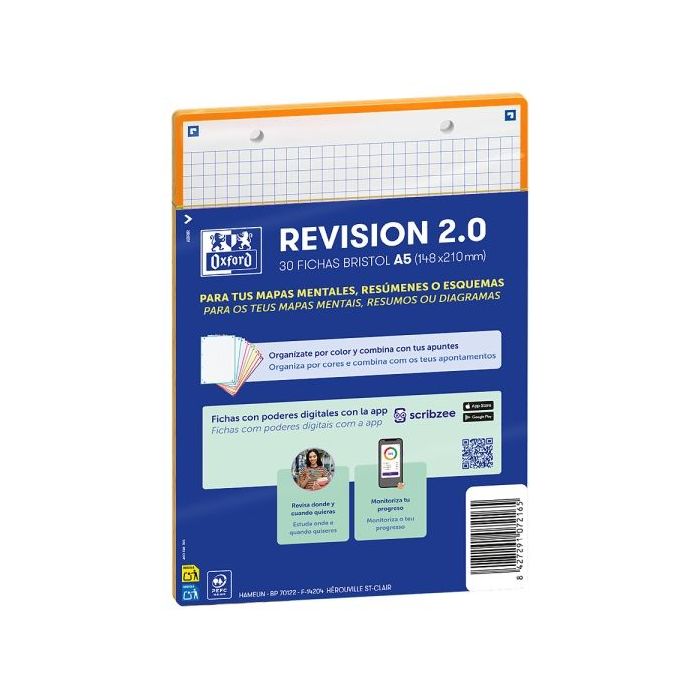 Oxford Pack de 30 FlashCards 2.0 - Formato A5 - Cuadricula 5x5mm - Cartulina de 250g - Digitalizacion de Textos con App - Color