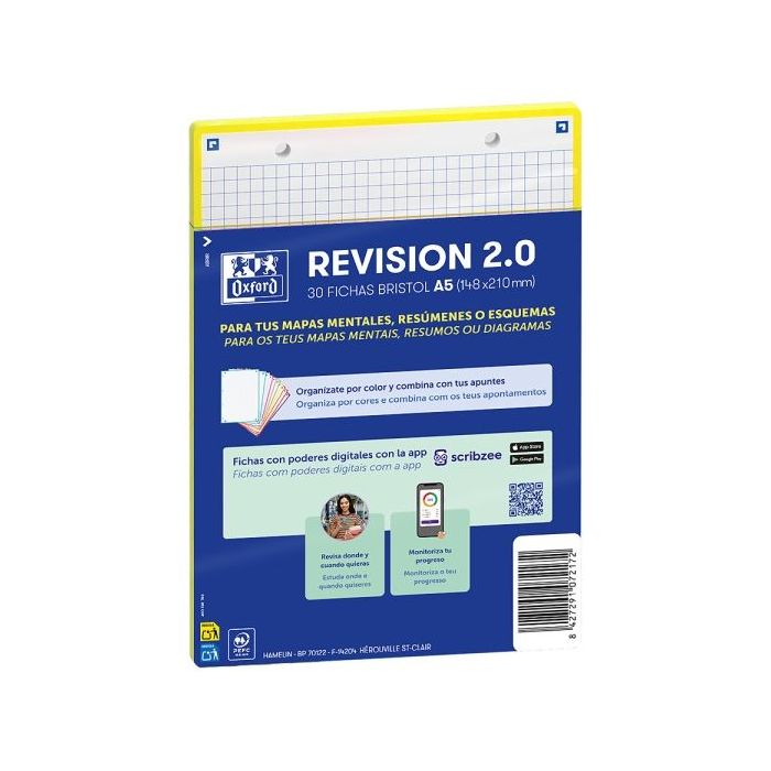 Oxford Pack de 30 FlashCards 2.0 - Formato A5 - Cuadricula 5x5mm - Cartulina de 250g - Digitalizacion de Textos con App - Color