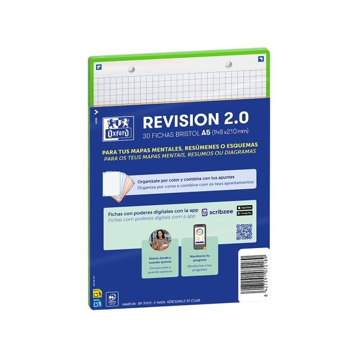 Oxford Pack de 30 FlashCards 2.0 - Formato A5 - Cuadricula 5x5mm - Cartulina de 250g - Digitalizacion de Textos con App - Color