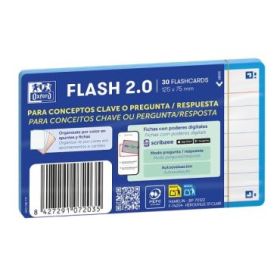 Oxford Pack de 30 FlashCards 2.0 - Formato A7 - Rayado Horizontal 1 Linea - Cartulina de 250g - Digitalizacion de Textos con App