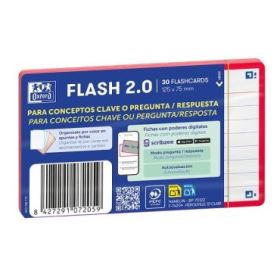Oxford Pack de 30 FlashCards 2.0 - Formato A7 - Rayado Horizontal 1 Linea - Cartulina de 250g - Digitalizacion de Textos con App