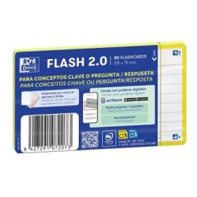 Oxford Pack de 30 FlashCards 2.0 - Formato A7 - Rayado Horizontal 1 Linea - Cartulina de 250g - Digitalizacion de Textos con App