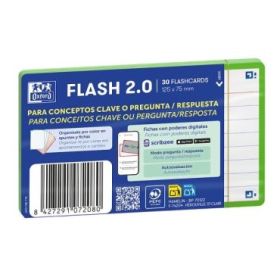 Oxford Pack de 30 FlashCards 2.0 - Formato A7 - Rayado Horizontal 1 Linea - Cartulina de 250g - Digitalizacion de Textos con App