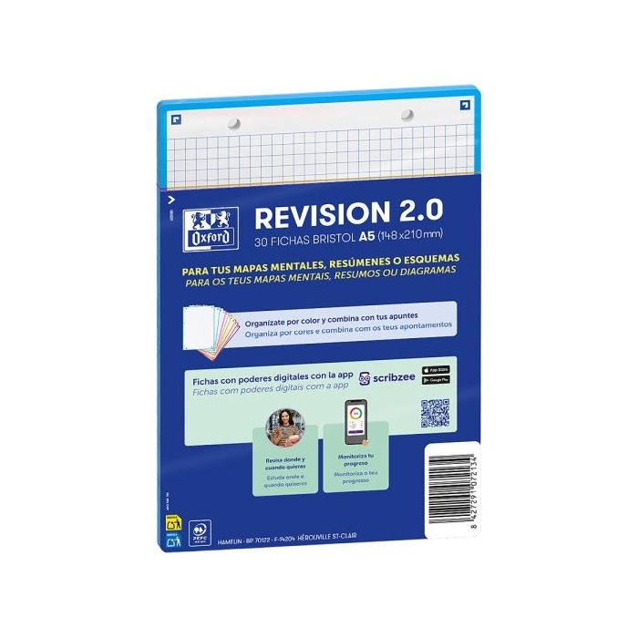 Oxford Pack de 30 FlashCards 2.0 - Formato A5 - Cuadricula 5x5mm - Cartulina de 250g - Digitalizacion de Textos con App - Color