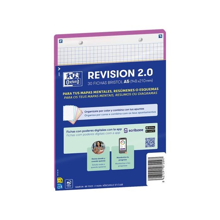 Oxford Pack de 30 FlashCards 2.0 - Formato A5 - Cuadricula 5x5mm - Cartulina de 250g - Digitalizacion de Textos con App - Color