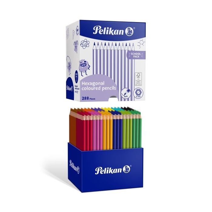 Pelikan Pack de 288 Lapices de Colores - Hexagonales - Ideal para Mezclas y Superposiciones - 12 Colores Surtidos