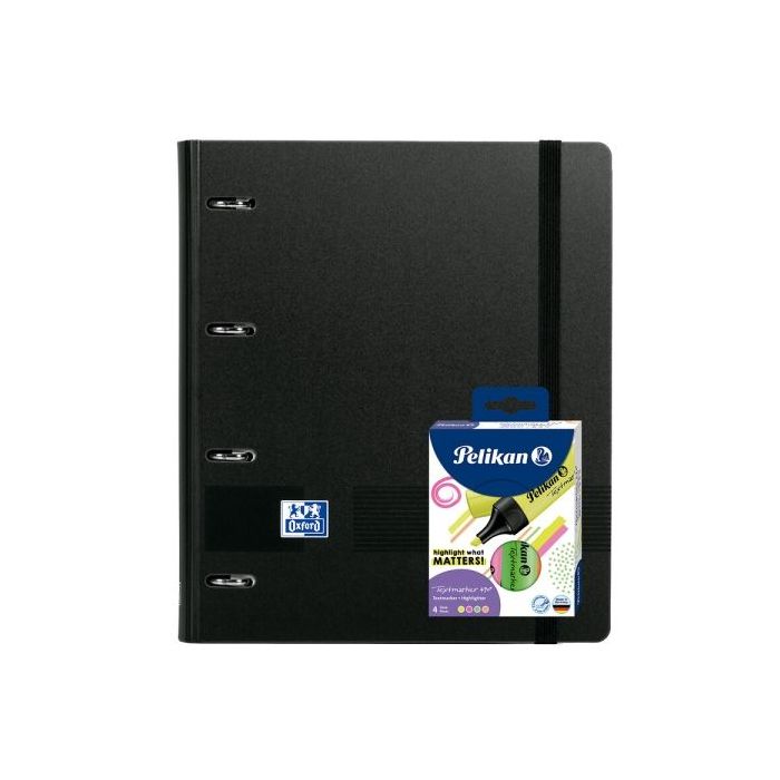 Oxford Europeanbinder Live - Go A4+ Pack con Carpeta Tamaño A4+ con Recambio de 100 Hojas + Pack con 4 Marcadores Pelikan Testma