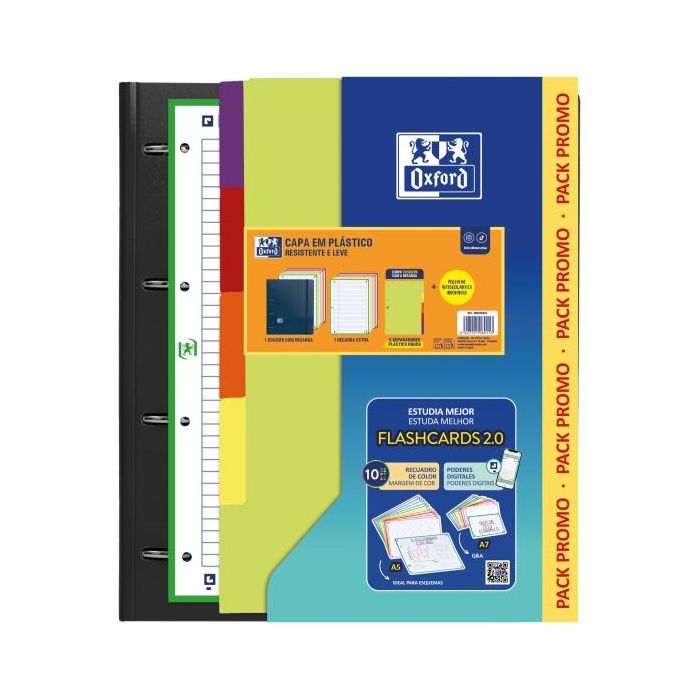 Oxford Live and Go Pack Escolar con Carpeta de Anillas A4 Plus - Recambio Pautado de 80 Hojas - Separadores de Plastico Resisten