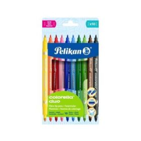 Pelikan Colorella Duo Pack de 10 Rotuladores de Colores - Punta Fina y Gruesa - Tinta al Agua - Tapa Ventilada - Colores Surtido