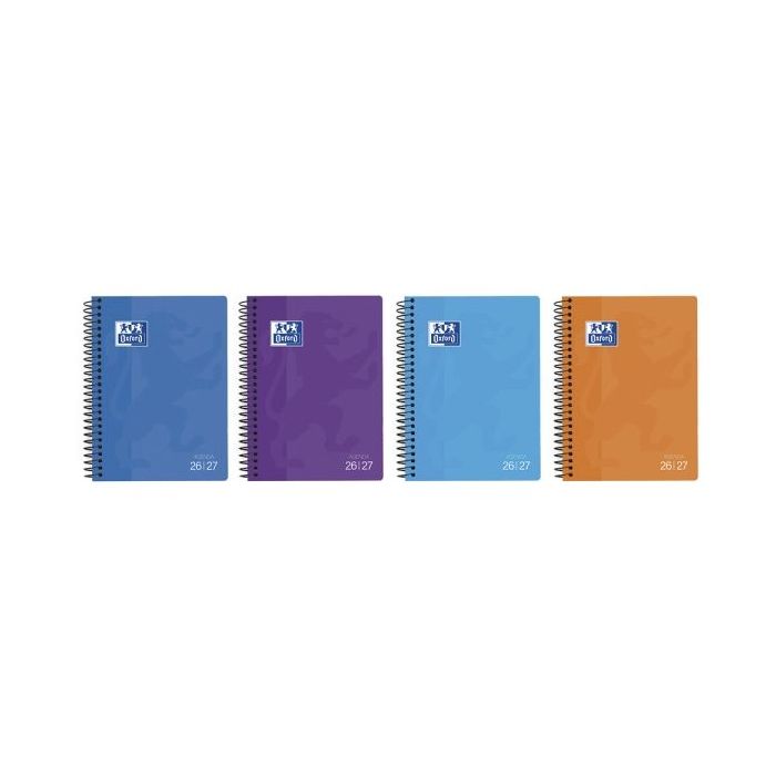 Oxford School Agenda Escolar con Espiral - Castellano - Tapa de Plastico - Formato Cuartilla - Semana Vista - Colores Surtidos