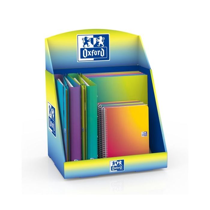 Oxford Gradient Expositor con 14 Productos - 5 Cuadernos de Espiral A4+ - 5 Cuadernos de Espiral A5+ - 4 Carpetas de Anillas A4+