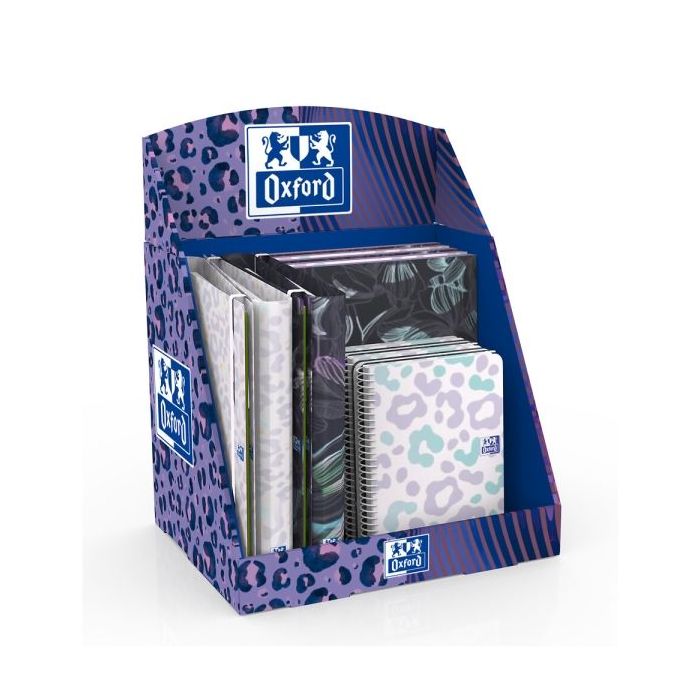 Oxford Dream Tech Expositor con 14 Productos - 5 Cuadernos de Espiral A4+ - 5 Cuadernos de Espiral A5+ - 4 Carpetas de Anillas A
